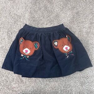 Mini Boden Skirt Girl's 5-6Y Navy Corduroy Teddy Bear Appliqué Pockets Novelty